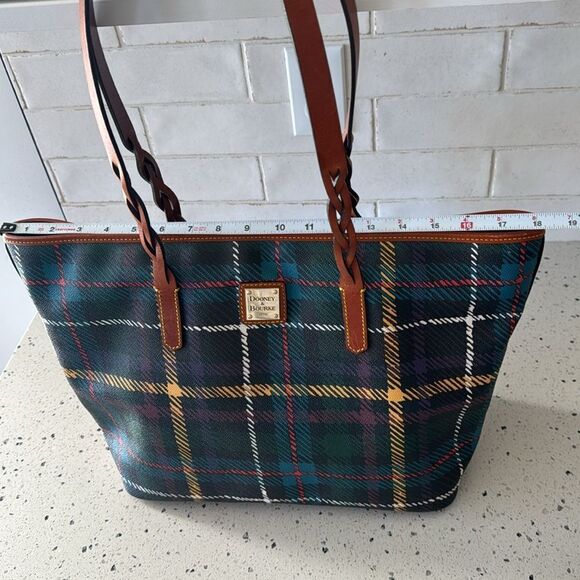 DOONEY & BOURKE Multicolored Leather Plaid Shopper Tote Shoulder Handbag Top Zip - Picture 3 of 16